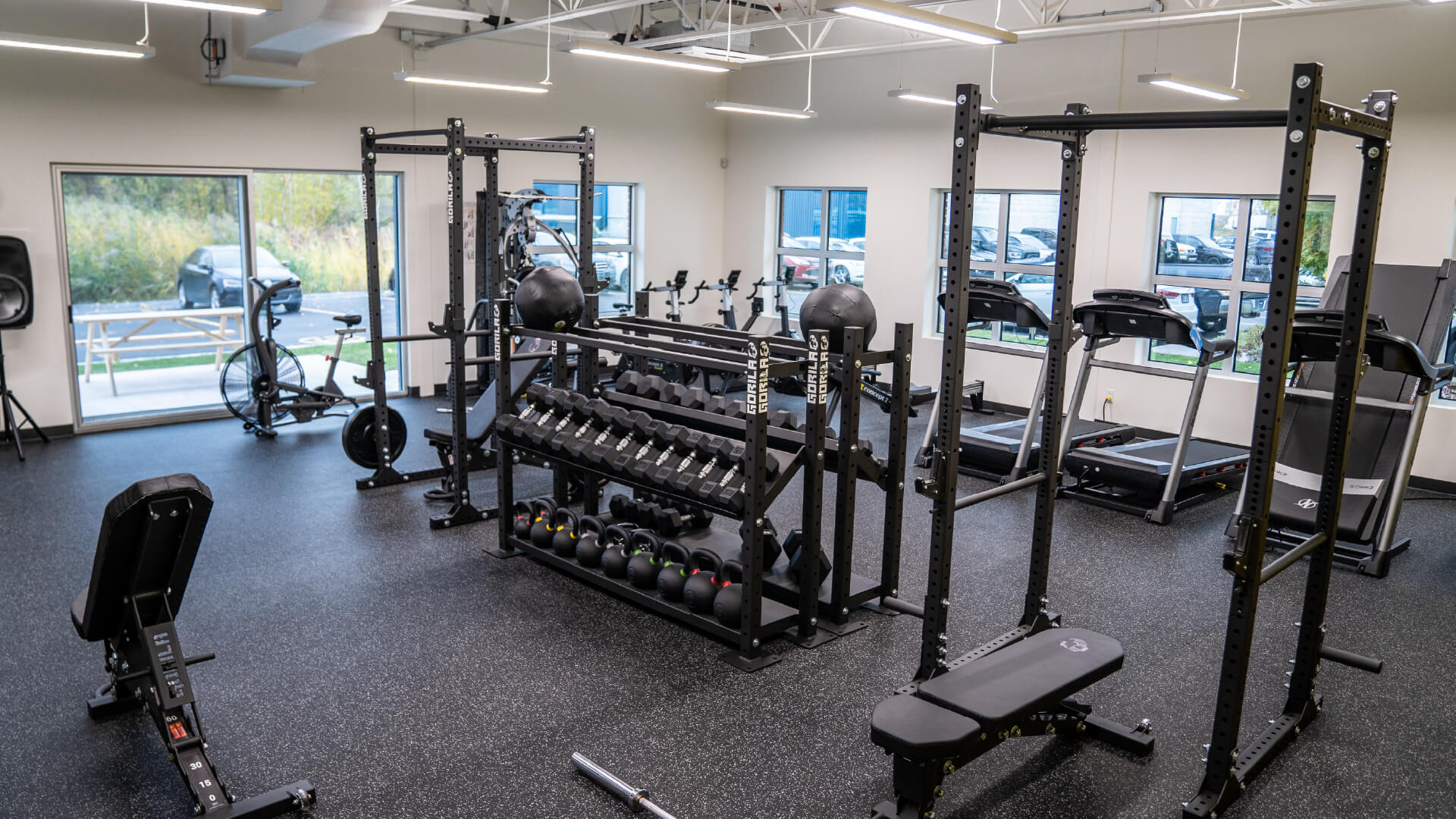 Black Power Racks and Storage for Gym Equipment in Commercial Gym Layout