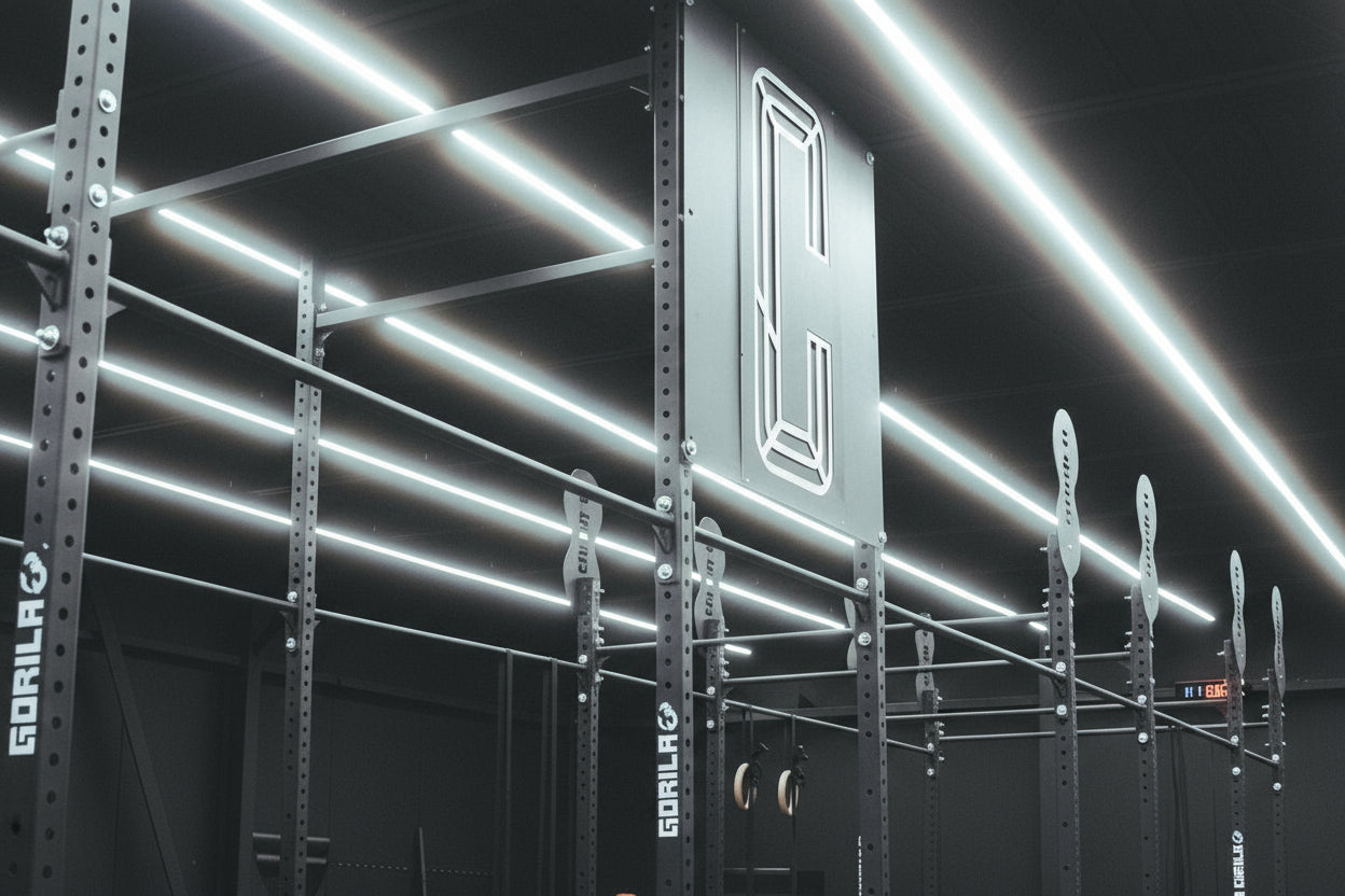 Custom Logo Metal plate for Crew Gym in Chambly, Quebec | Gorila Fitness Custom Solutions for Commercial Gym Facilities