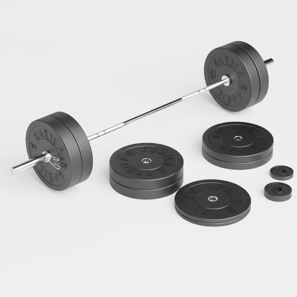 Gorila 380 lb bar and plate set with Ox bumper plates – Elite Package barbell kit for CrossFit, weightlifting and powerlifting, ship from Canada