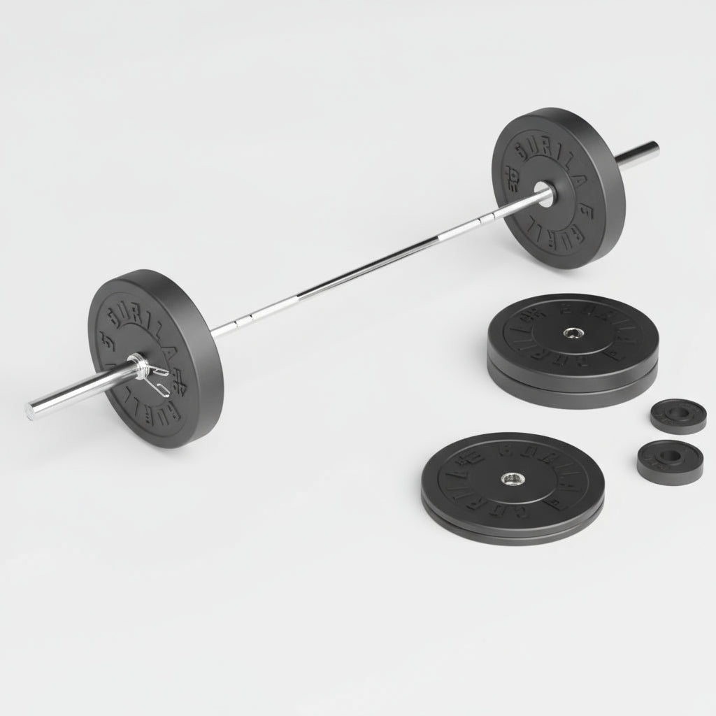 Gorila 230 lb bar and plate set with Ox bumper plates – Scaled System weightlifting package, includes barbell and plates, ships free in Canada