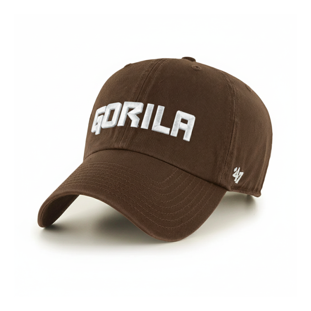 Brown 47 brand cap with 'Gorila' text on a white background