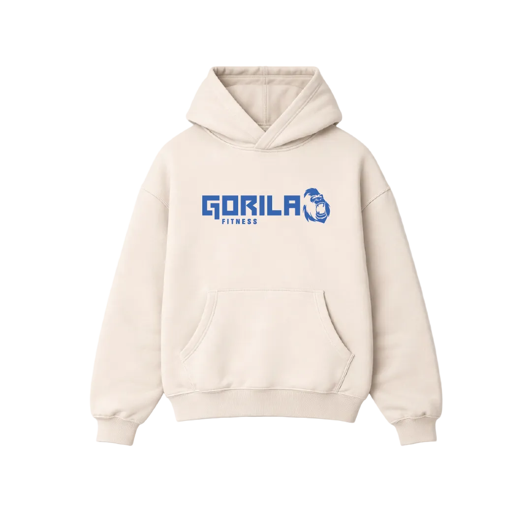 Beige hoodie with 'Gorila Fitness' logo on a white background