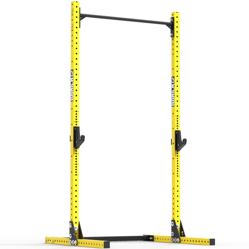 Gorila J90 Squat Stand with Pull-Up Bar – High-Performance, Built to Last | Angled View (Yellow)