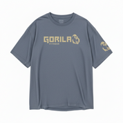 Navy Heather t-shirt with Beige 'Gorila Fitness' logo on a white background