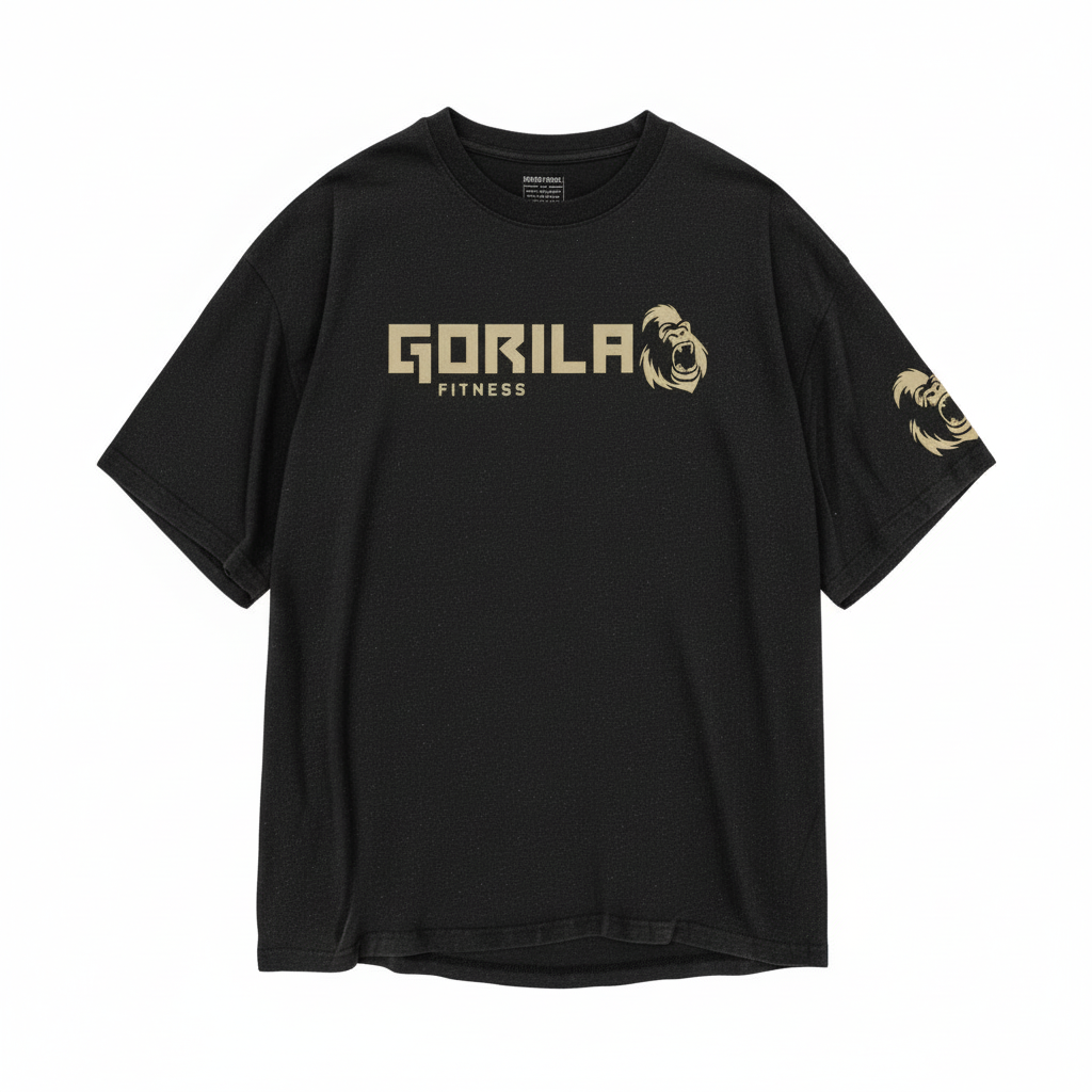 gorila original tee black beige flat lay front on white background