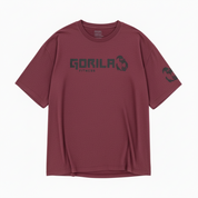 Maroon t-shirt with black 'Gorilla Fitness' logo on a white background
