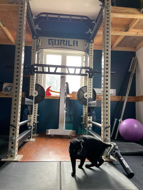 Garage gym inspiration with power rack from Canada