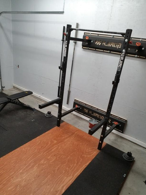 Compact garage gym setup built by a Gorila Fitness customer in Canada