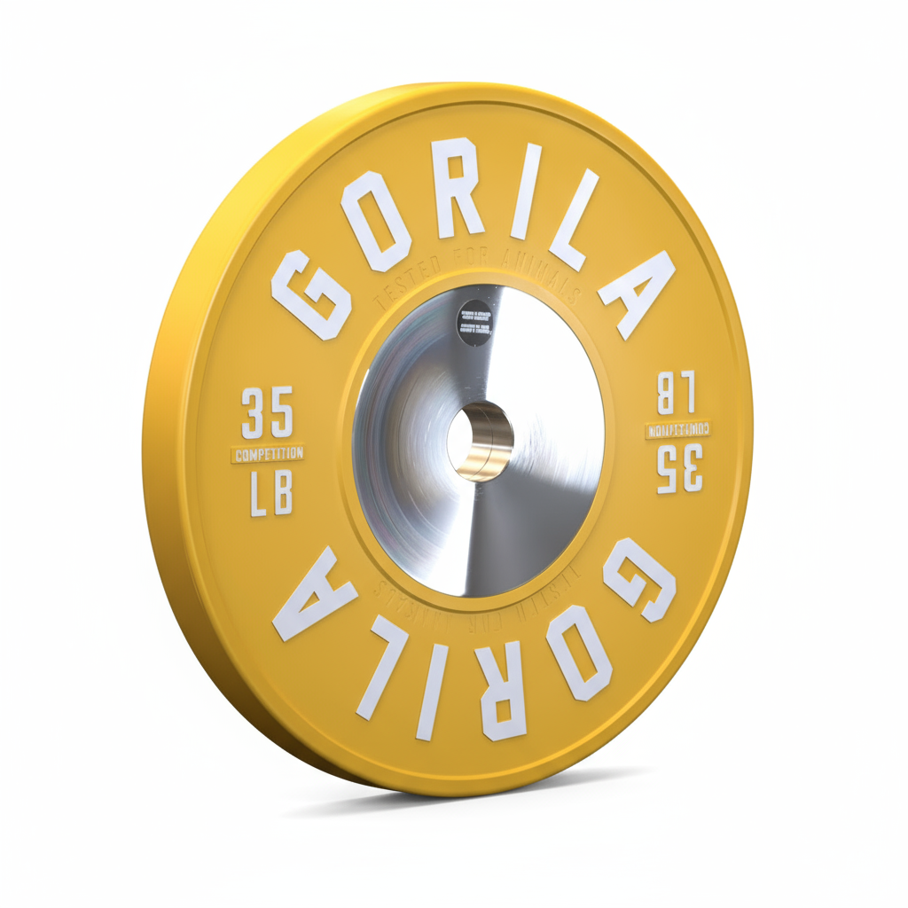 Top-down view of yellow 35 lb Gorila LB Competition Plate