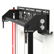 Gorila Ape Bar with Silverback accessory compatibility holes and grooves, bands, gym rings and bar storage shown here