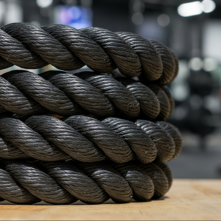 Close-up of Gorila Blackline Climbing Rope texture – matte polyethylene fibers designed to resist fraying and provide secure grip.