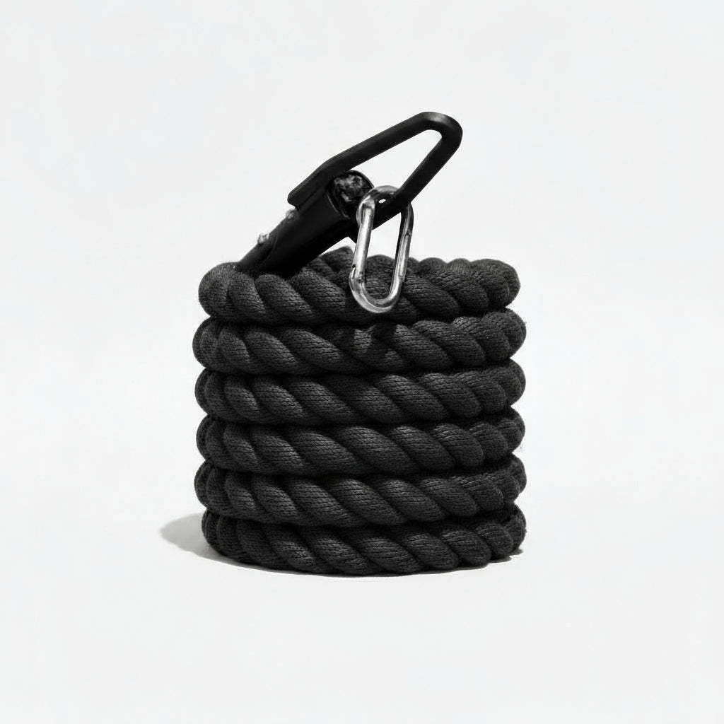 Gorila Blackline Pulling Rope 30 ft, 40ft and 50 feet long with steel hook and carabiner, heavy-duty non-slip design for HYROX and sled training, made in Canada for grip, endurance, and durability.