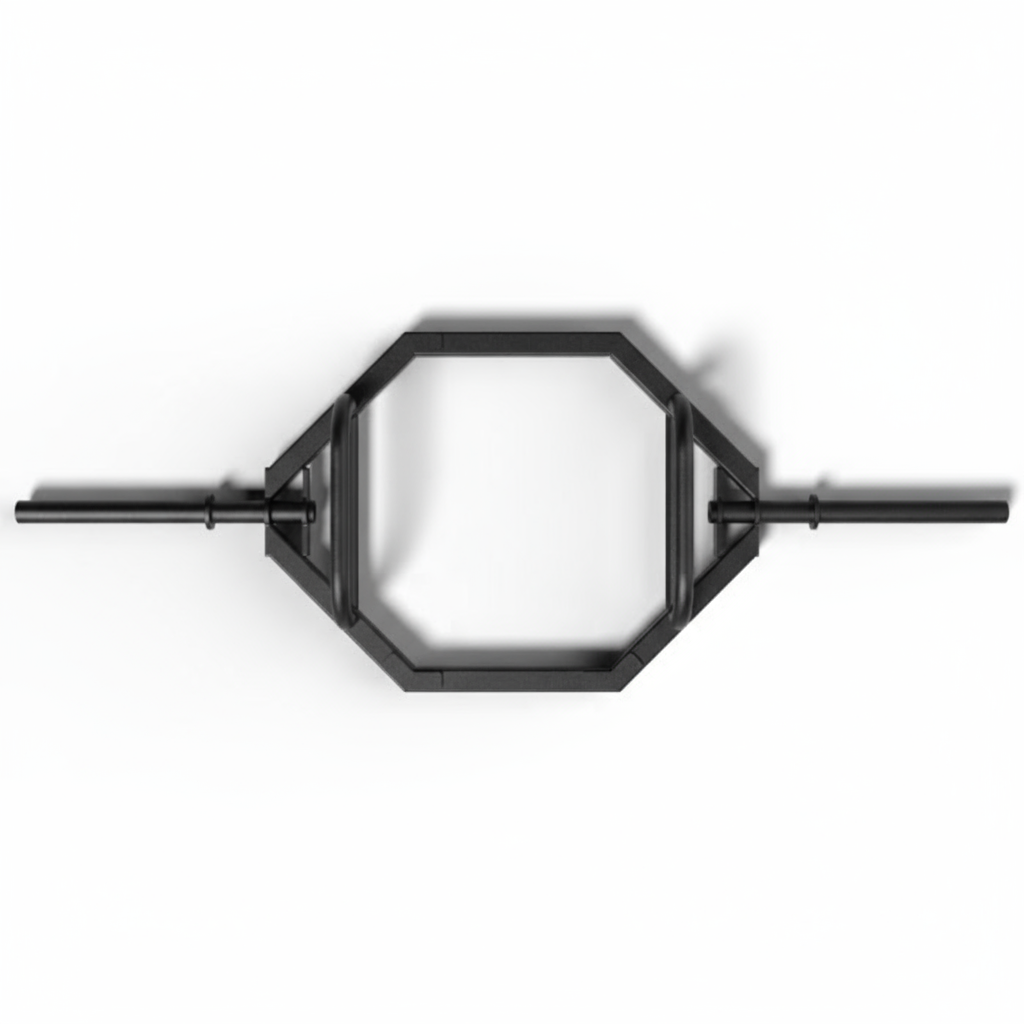 Top-down view of the Gorila Blastoise Trap Bar highlighting its symmetrical hex shape and dual grip positions for deadlifts, shrugs, and loaded carries.