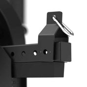 Gorila Bull Belt Squat Attachment shackle close-up with Jammer Arms on power rack for lower body strength and squat training.
