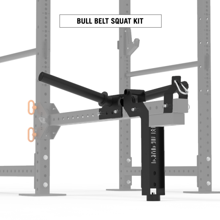 Front view of Gorila Bull Belt Squat Attachment integrated on full rig setup, compact design for functional lower body training.