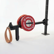 Gorila Bull Belt Squat Attachment mounted on rack, compact belt squat system made in Canada for strength and functional training. White background main.