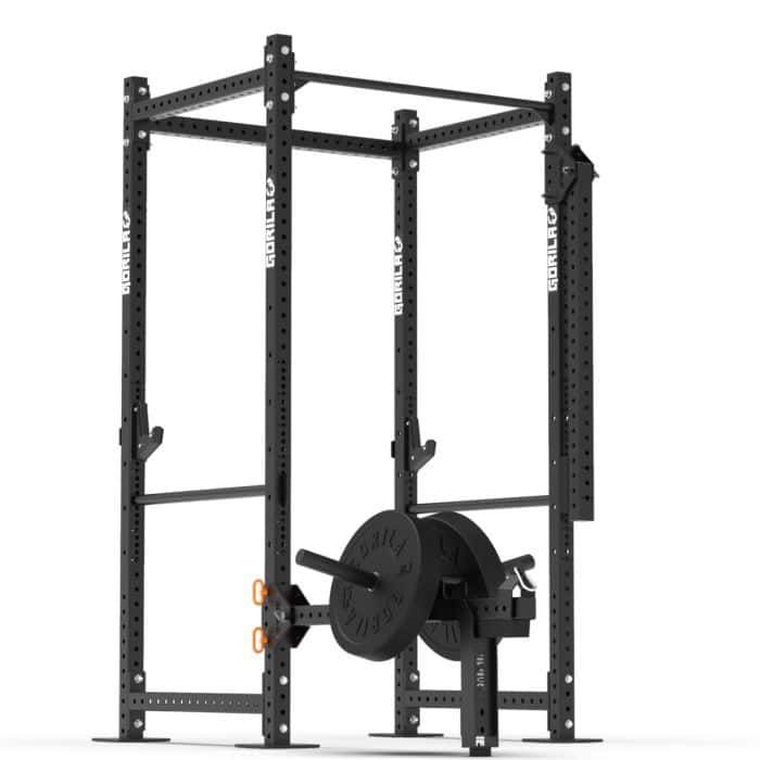 Gorila Bull Belt Squat Attachment mounted on Gorila power rack, showing full setup for belt squat and lower body strength training.