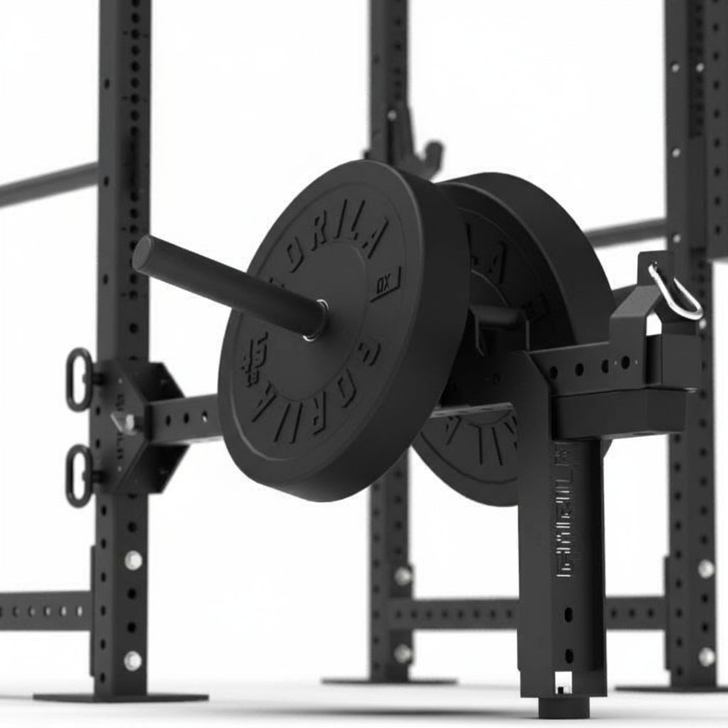 Side view of Gorila Bull Belt Squat Attachment showing lever arm connection and belt chain setup for lower body exercises.