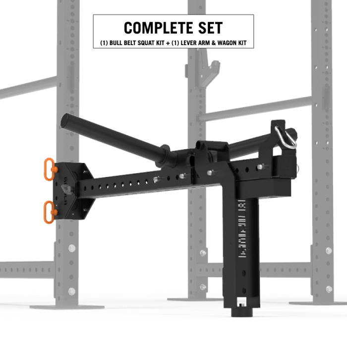 Complete Gorila Bull Belt Squat setup with jammer arms, weight plates, and belt attachment for powerful lower body training.