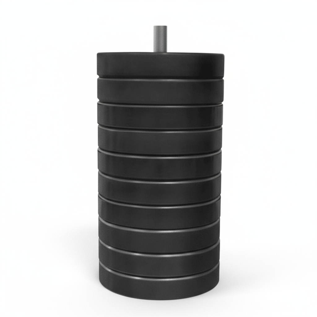 Gorila Bumper Plate Stacker holding bumper plates in a gym setup – vertical Olympic plate storage solution.