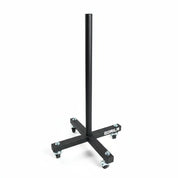 Gorila Bumper Plate Stacker with wheels – heavy-duty 11-gauge steel vertical plate holder featuring a matte black finish and smooth casters for easy mobility in any gym.