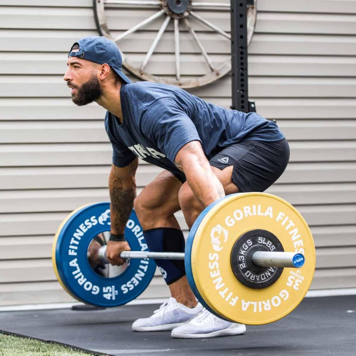 Gorila Competition Bar and Plate Set 432 lb from the event fleet, 20 kg Olympic bar with calibrated steel and bumper plates