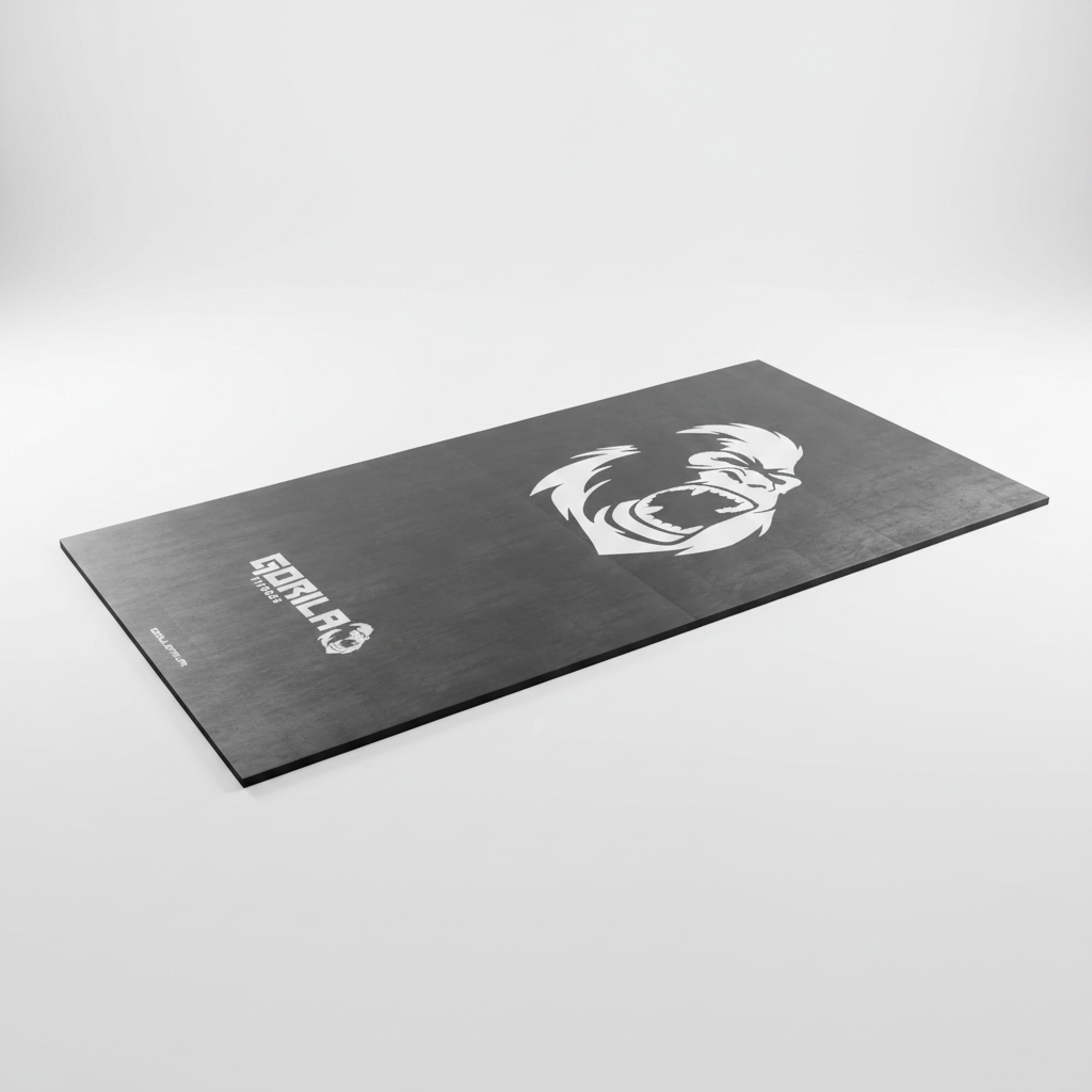 Side view of Gorila Fitness handstand push-up mat for wall-supported gymnastics movements, ideal for wall walks and HSPU training, matte black with white logo on white background