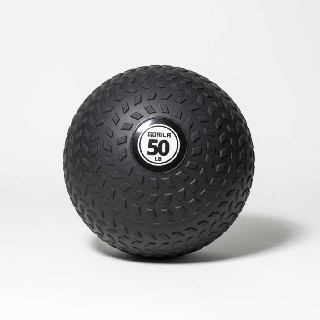 Gorila Fat Slam Ball 50 lb rubber medicine ball with Tire Grip texture on neutral background