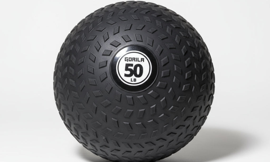Gorila Fat Slam Ball 50 lb rubber medicine ball with Tire Grip texture on neutral background