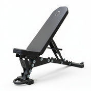 Gorila Fitness adjustable incline bench with black steel frame and premium padding, heavy-duty construction made in Canada for strength training gyms