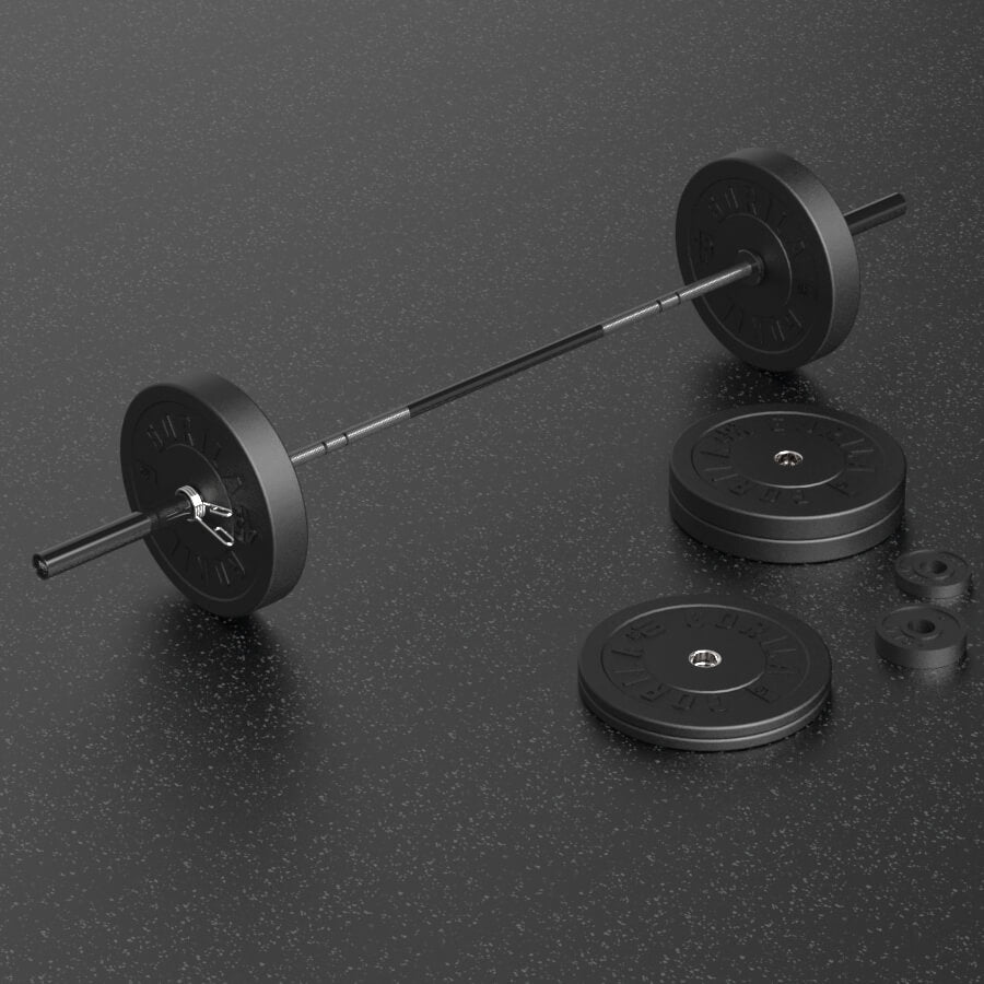 Gorila Scaled Bar and Plate Set with black bar, 220 lb barbell and Ox bumper plates