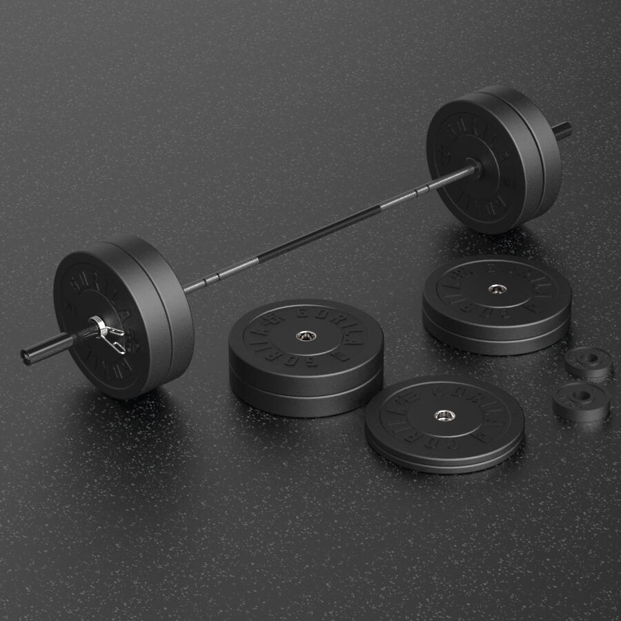 Gorila Elite Bar and Plate Set with black bar, 380 lb barbell and Ox bumper plates