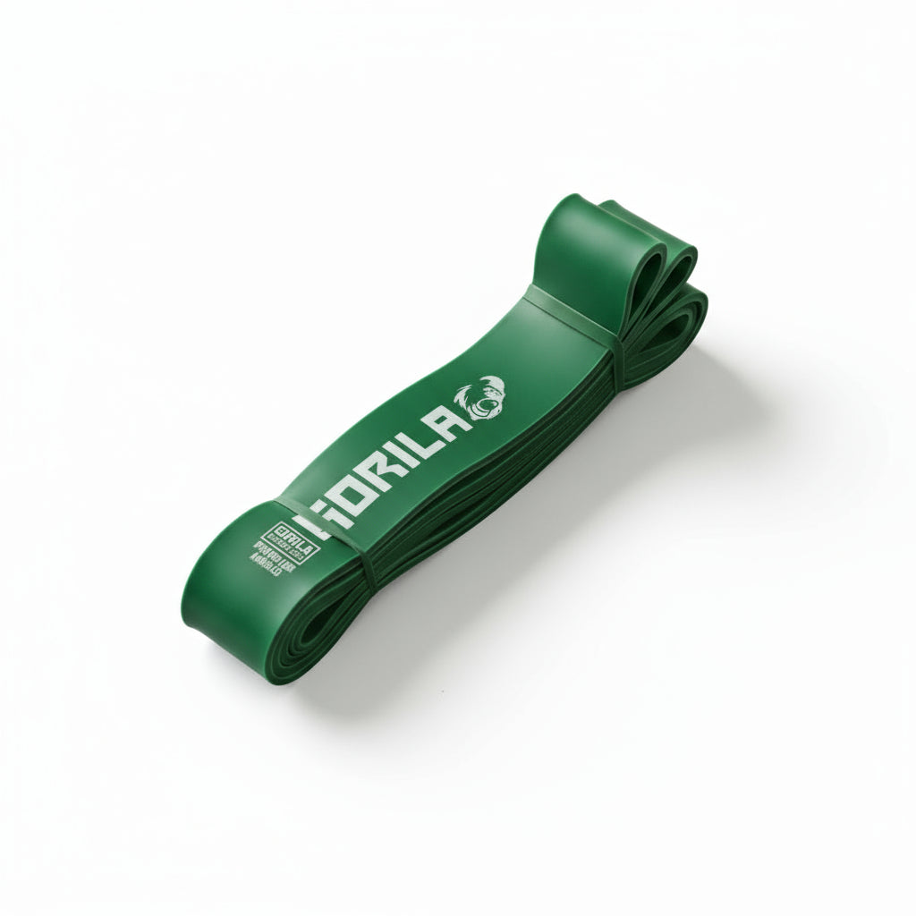 Gorila Fitness green resistance band – heavy tension loop designed for advanced pull-up support, banded deadlifts, strength overload and dynamic conditioning in Ontario & Canada.