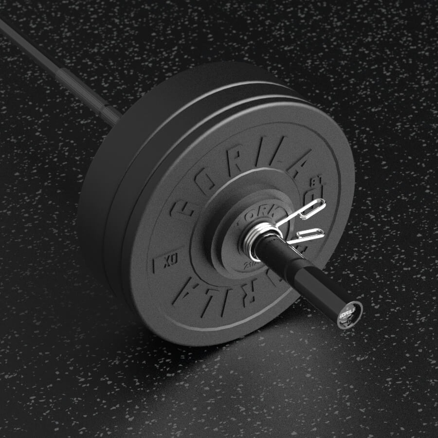 Gorila Scaled Bar and Plate Set with black bar, 220 lb barbell and Ox bumper plates