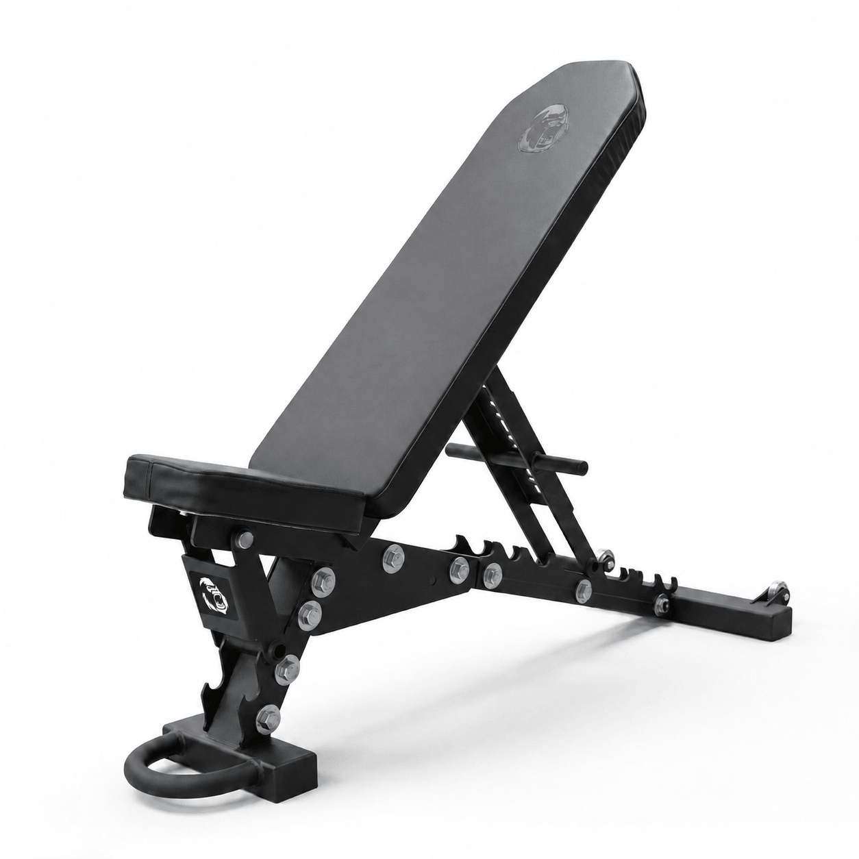 Gorila Fitness black adjustable incline bench in black with heavy-duty steel frame and padded backrest.