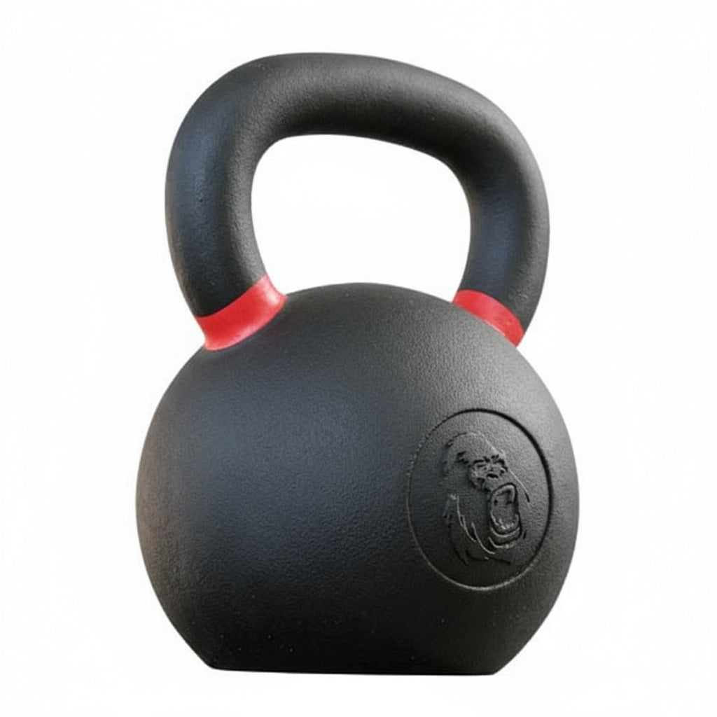 Gorila Fitness 32kg kettlebell with red handle – professional-grade powder-coated weight for high-volume swings and strength work.