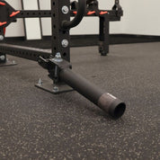 Gorila Fitness Landmine attachment mounted on a squat rack, made in Canada for rotational strength and barbell training.