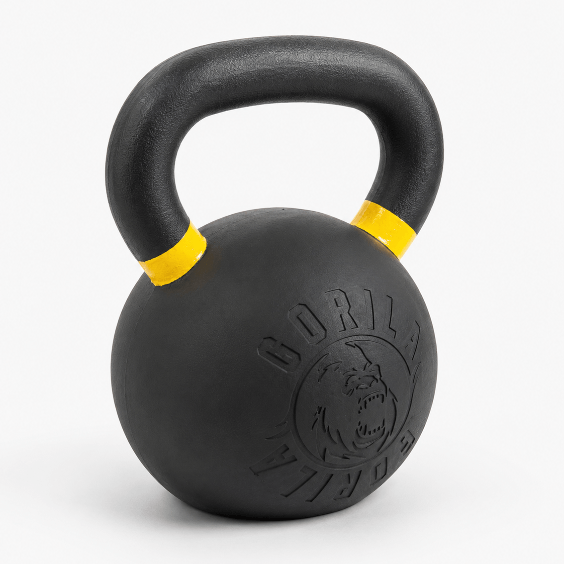 Gorila Fitness 16 kg 35 lb rubber coated hybrid kettlebell with yellow handle markings