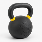Gorila Fitness 16 kg 35 lb rubber coated hybrid kettlebell with yellow handle markings