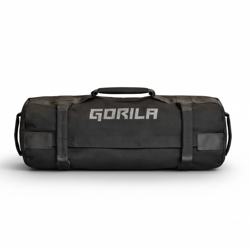 Gorila Fitness 75lb heavy duty sandbag for strength training and hyrox men pro division with reinforced handles adjustable weight.