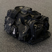 Angle view of the Gorila Gym Bag in camouflage military gym design with bold Gorila branding
