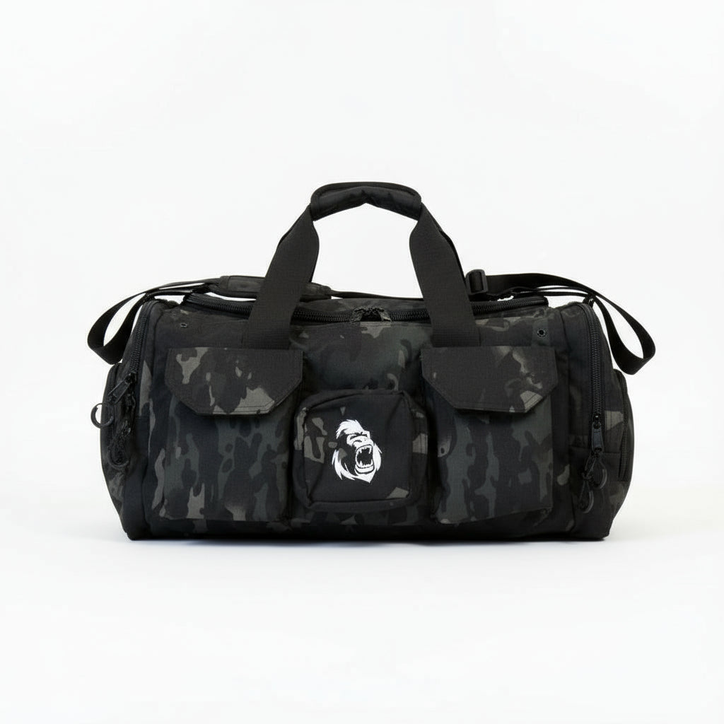 Front view of the Gorila Gym Bag in camouflage design with bold Gorila branding