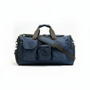 Gorila Gym Bag in navy blue, side view highlighting reinforced handles and zippered pockets