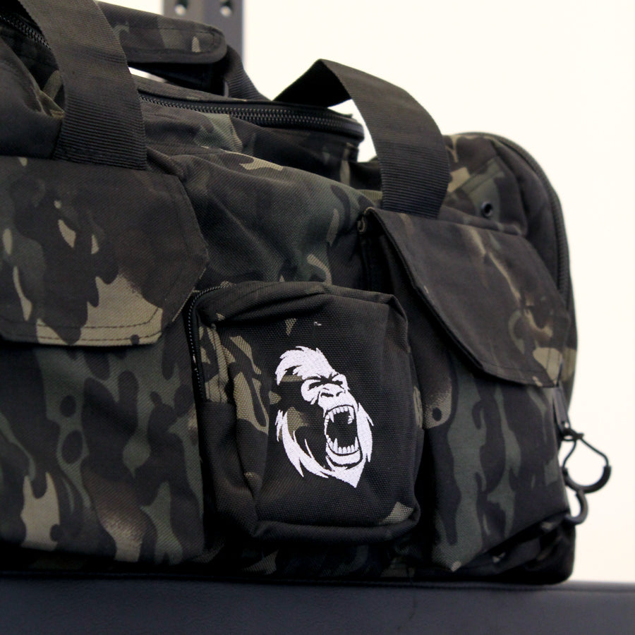 Close-up of the Gorila Fitness logo embroided on the top panel of the Gym Bag