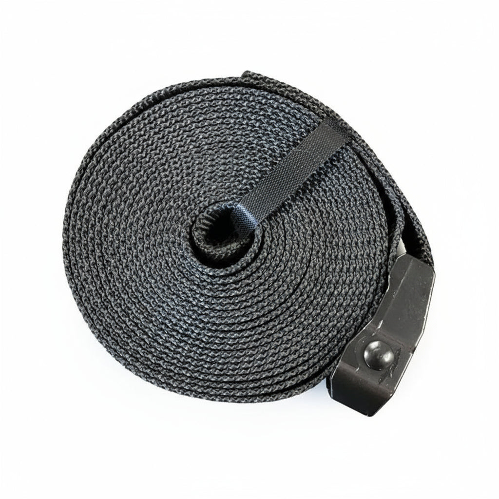 Heavy-duty Commercial Gorila gym ring strap rolled for storage, 1.5 inch wide and 16 feet long, built for performance training and gymnastics.