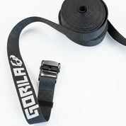 Close-up of Gorila gym ring strap and metal buckle showing durable stitching and quick-adjust design for secure setup.