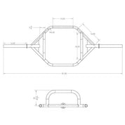 Technical drawing of Gorila Harambe Trap Bar with exact dimensions and round tubing specifications, designed and manufactured in Canada for precision training equipment.