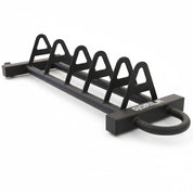 Gorila HPS Storage full view – horizontal Olympic plate storage rack with handle and wheels, heavy-duty steel construction in matte black finish