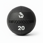 Gorila Medicine Ball 2.0 20 lb (≈9 kg) black carbon-textured PVC shell with white logo, 14-inch diameter, grippy and balanced.
