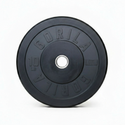 Pair of Gorila Ox 10LB bumper plates on black gym flooring – slim profile weights for technique and speed training.